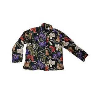Chicos Design Women’s 8 Embroidered Beaded Colorful Floral Blouse Shirt Jacket
